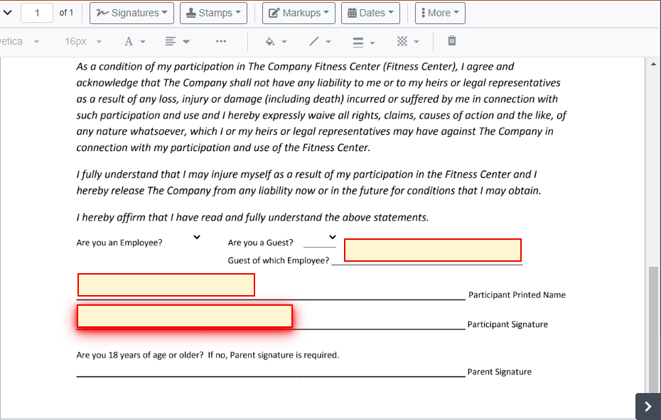 Signing interface - signature anchor