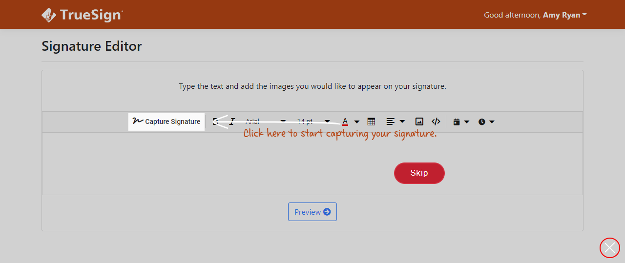 Move through Guided Signing Signature Editor page