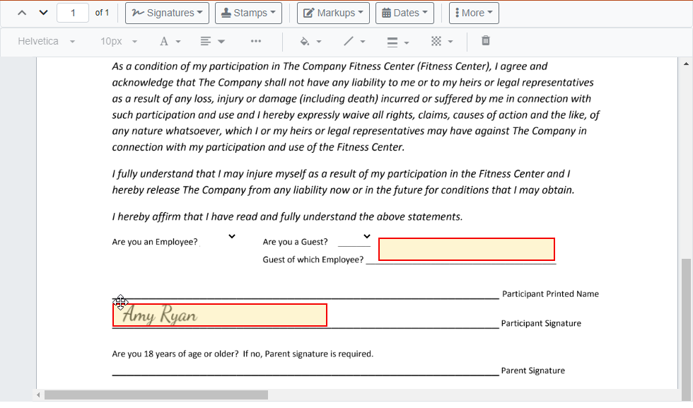 Position and set signature