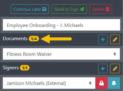 Document added to the envelope Designer right sidebar