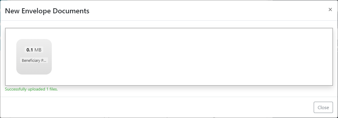 Add the documents to the envelope New Envelope Documents dialog