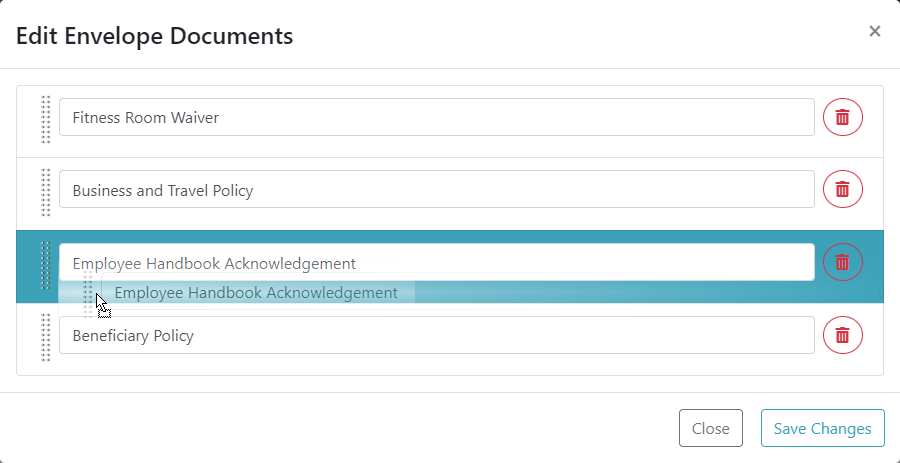Drag the document to the correct location and release Edit Envelope Documents