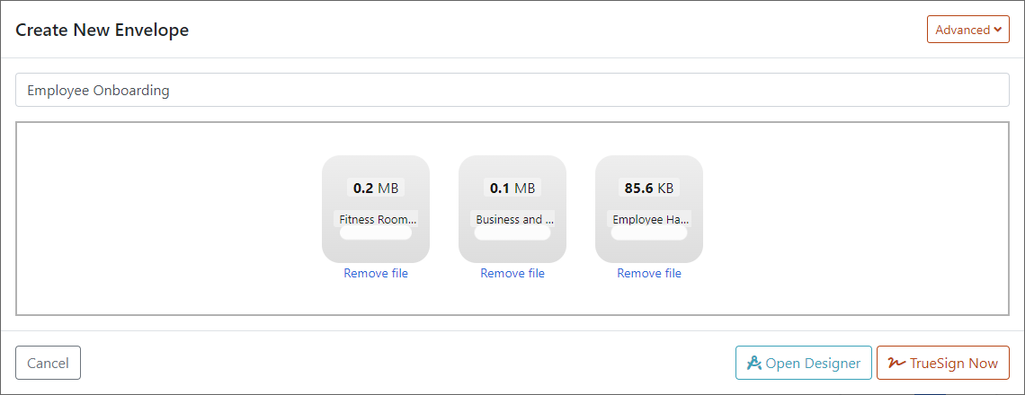 Click the Open Designer button Create New Enveloper page