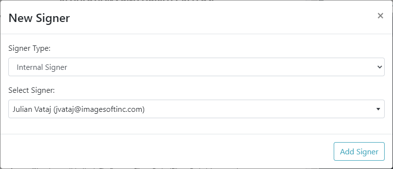Select the internal signer New Signer dialog - Internal Signer