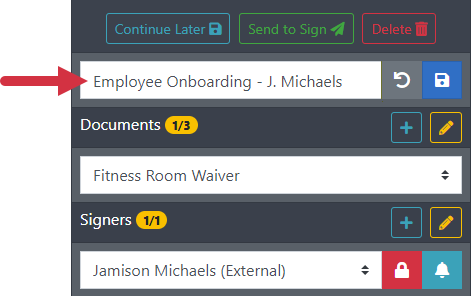 Edit the envelope title Designer right sidebar
