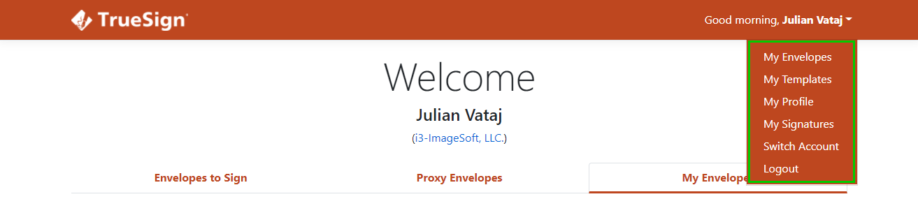 Navigation menu options Navigation menu options